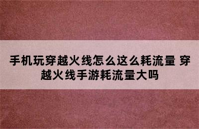 手机玩穿越火线怎么这么耗流量 穿越火线手游耗流量大吗